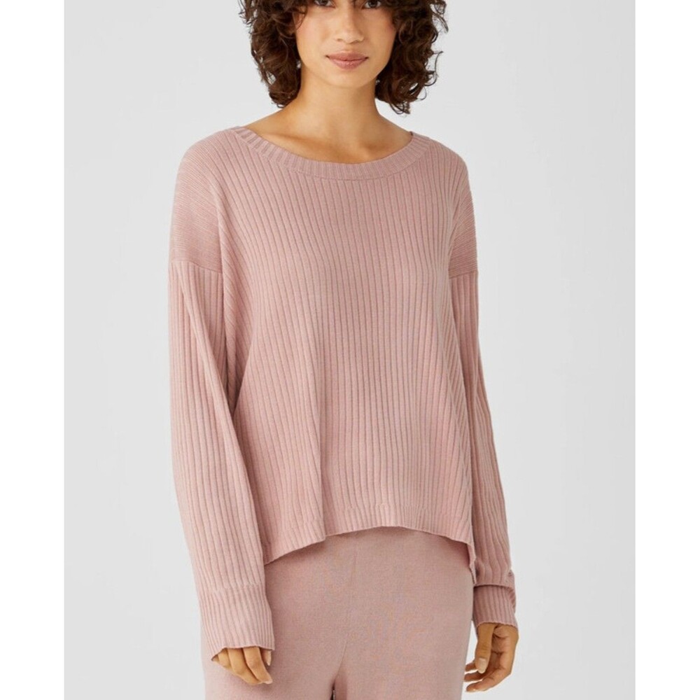 Eileen Fisher Size M Knit Top Pink Boxy Oversized Organic Cotton Tencel Peru